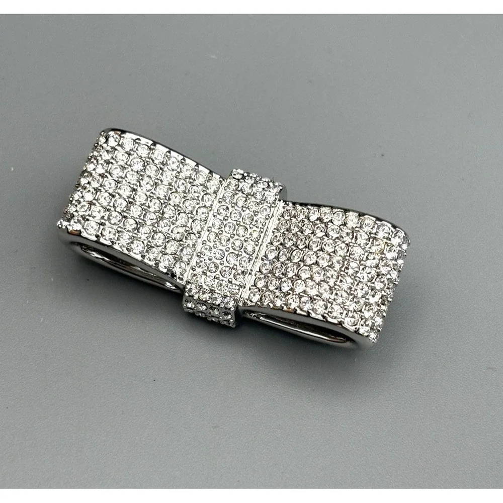 Vintage Swarovski Bow Pin White Gold Plated Crystal Ribbon Brooch 1.5